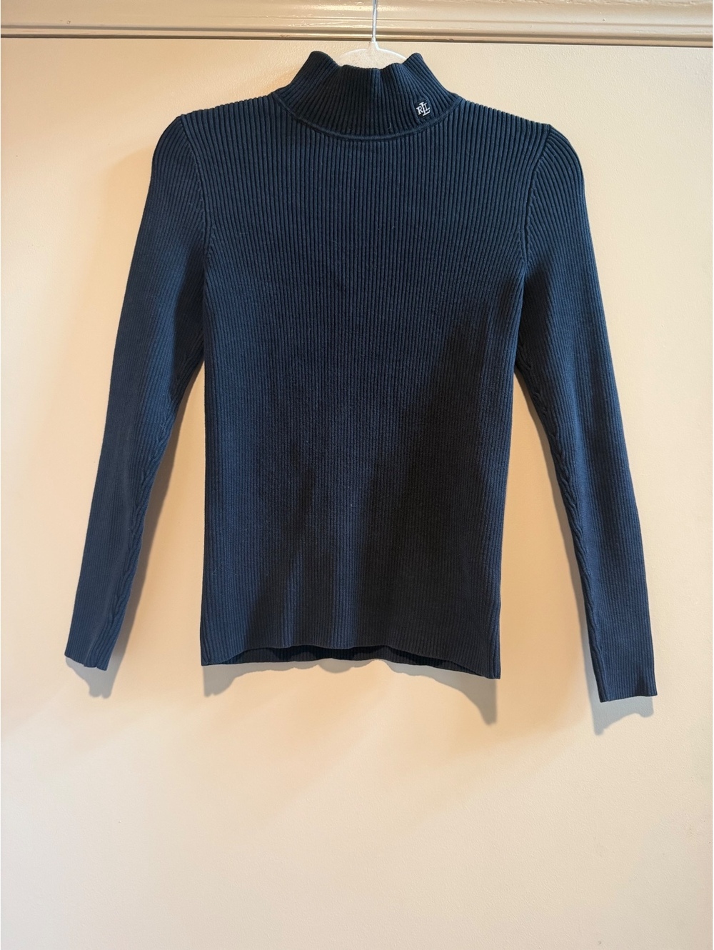 Lauren Ralph Lauren Navy Blue Ribbed Cotton Turtleneck Sweater Medium